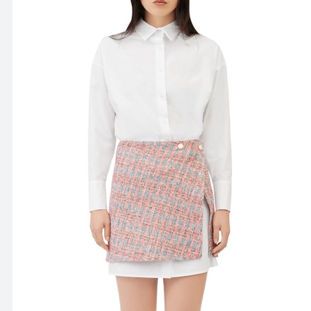 Maje Rajari Tweed-Overlay Cotton Mini Dress Size 34